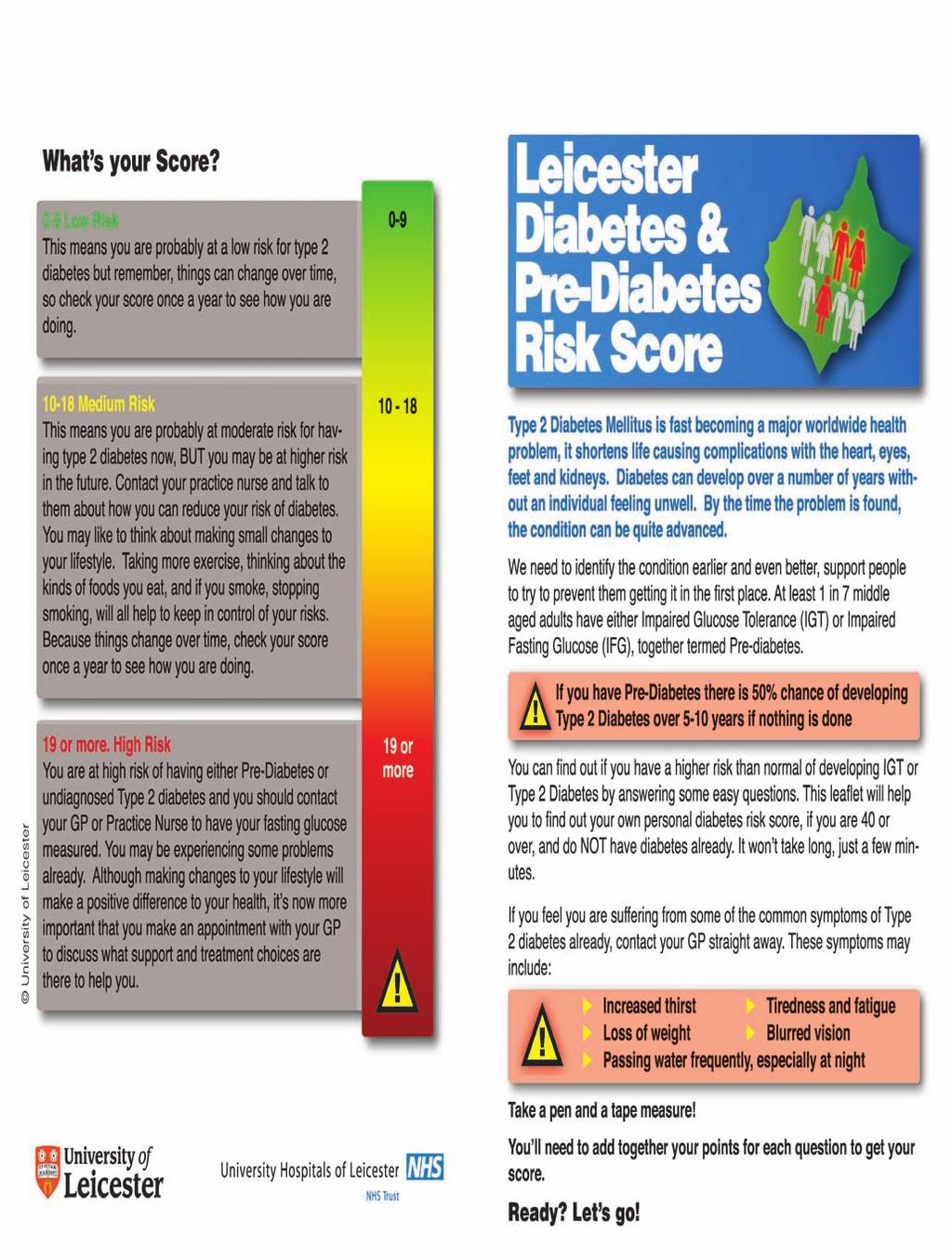 Example of Prototype Leicester Diabetes and Pre-diabetes Risk Score* * This is a prototype and is not subject to external validation or