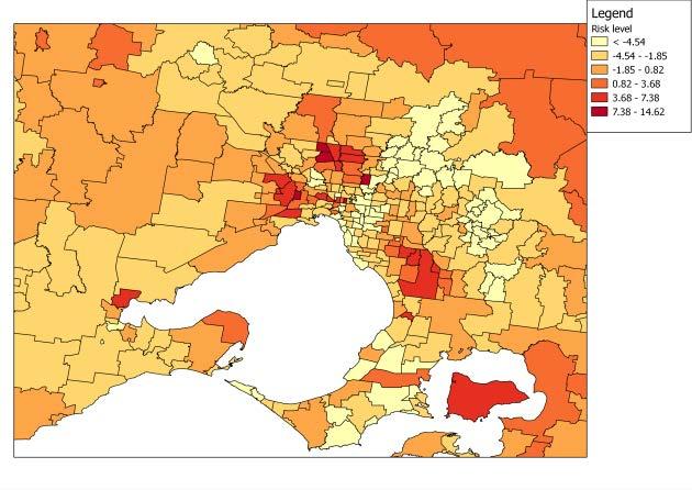 Examples of maps produced: Melbourne Sum of the standardised data provided the