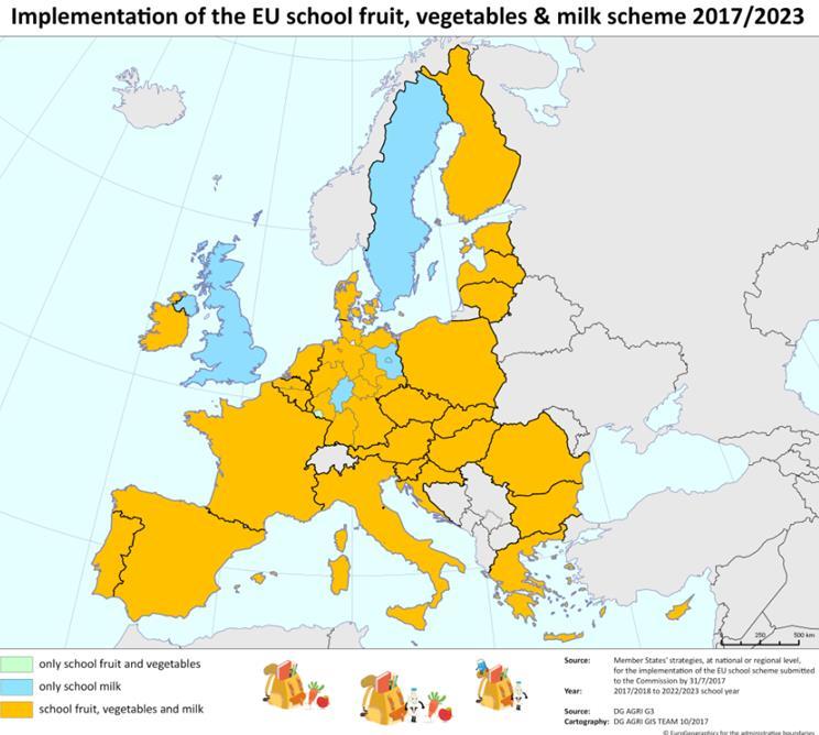 All countries participate in either or both parts Like in the past schemes: SE, UK and 3 DE Lander (Berlin, Brandenburg and Hessen) only school milk 1 Land (Saarland) only school