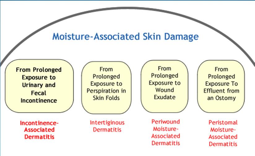 Inflammation in skin-to-skin or skin-to-device related to perspiration, friction and bacterial/fungal bioburden