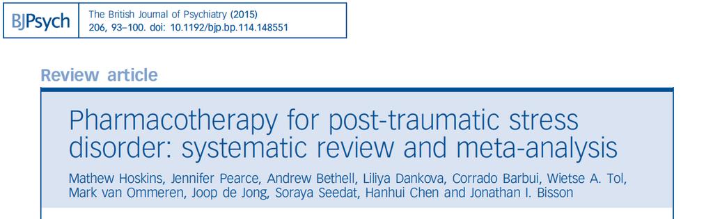 Pharmacotherapy for PTSD Systematic review and meta-analysis Primary outcome reduction in clinician