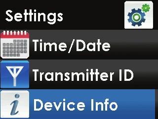 NOTE: The Transmitter ID menu option is marked with an antenna symbol as a graphical flag; it does not tell you whether the transmitter and receiver are communicating.