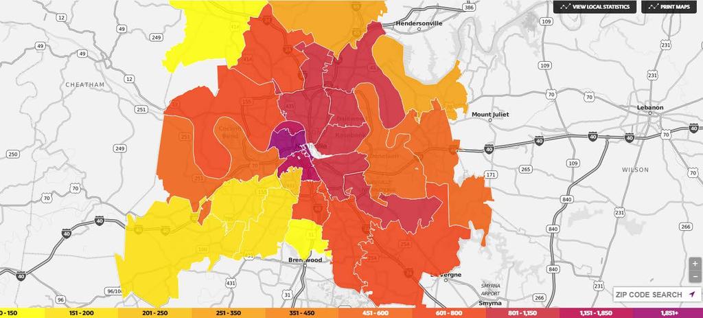 Nashville HIV risk and location