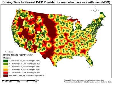 PrEP Deserts Most MSM with reduced geographic access to PrEP providers ( PrEP deserts ) reside in the South. Over 50% of MSM in the South must drive >60 minutes to a PrEP provider.