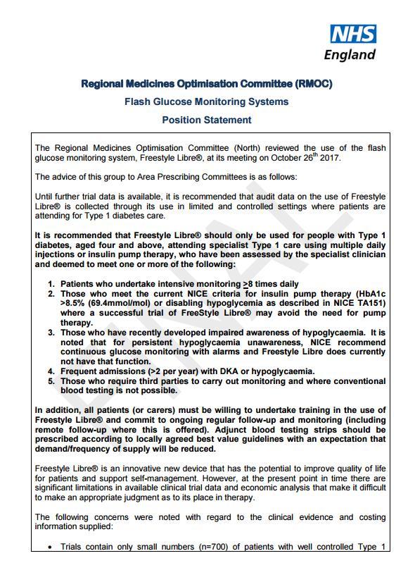 Appendix 1 RMOC Regional Medicines Optimisation Committee (RMOC) Flash Glucose Monitoring Systems Position Statement, published by North RMOC 1