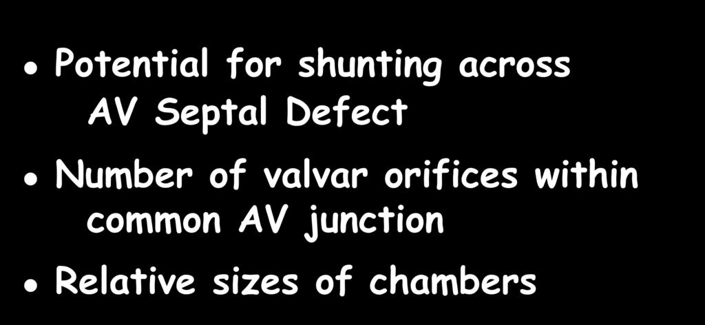 Anatomy of AVSD variables Anatomic Variability Reflects Potential for shunting across AV