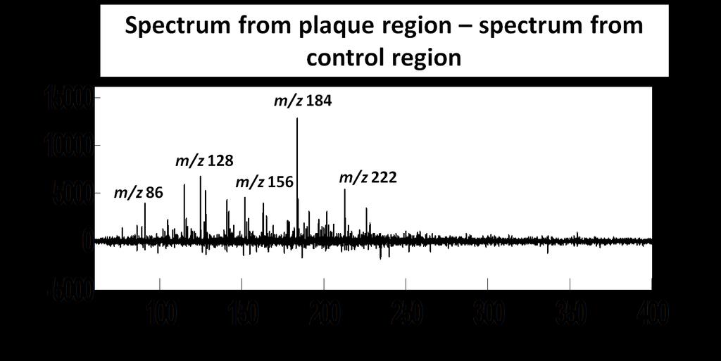 Figure 7.10: Spectrum resulting from the spectra from ROI with plaques minus the ROI without plaques.