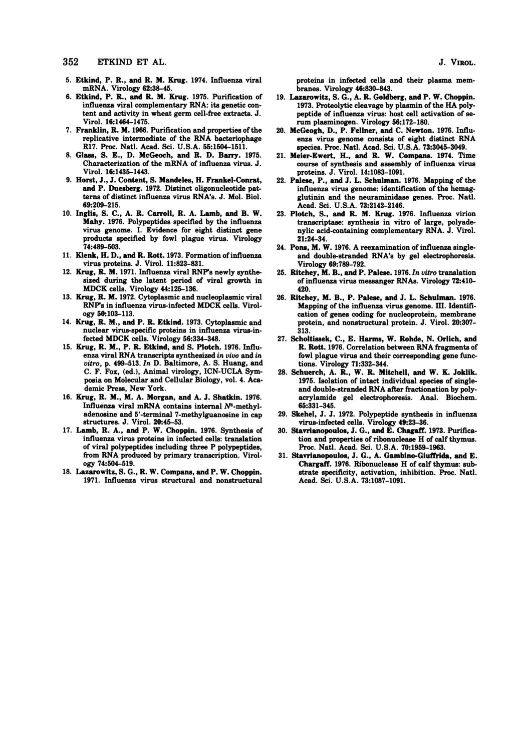 352 ETKIND ET AL. 5. Etkind, P. R., and R. M. Krug. 1974. Influenza viral mrna. Virology 62:38-45. 6. Etkind, P. R., and R. M. Krug. 1975.