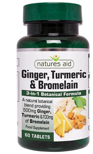 Ginger, Turmeric & Bromelain What Is it Good For? 1. Inflammatory joint conditions (e.g. Osteoarthritis and rheumatoid arthritis) 2. Osteoarthritis with poor circulation (e.g. Spinal wear and tear) 3.