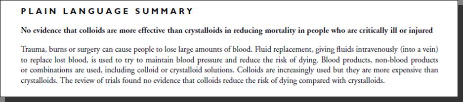 , Colloids versus crystalloids for fluid resuscitation
