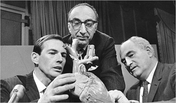 The heart is just a pump! Dr. Christiaan Barnard of South Africa, left, with Dr.