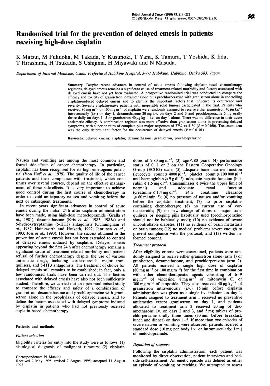 British Journal of Cancer (1996) 73, 217-221 1996 Stockton Press All rights reserved 0007-0920/96 $12.