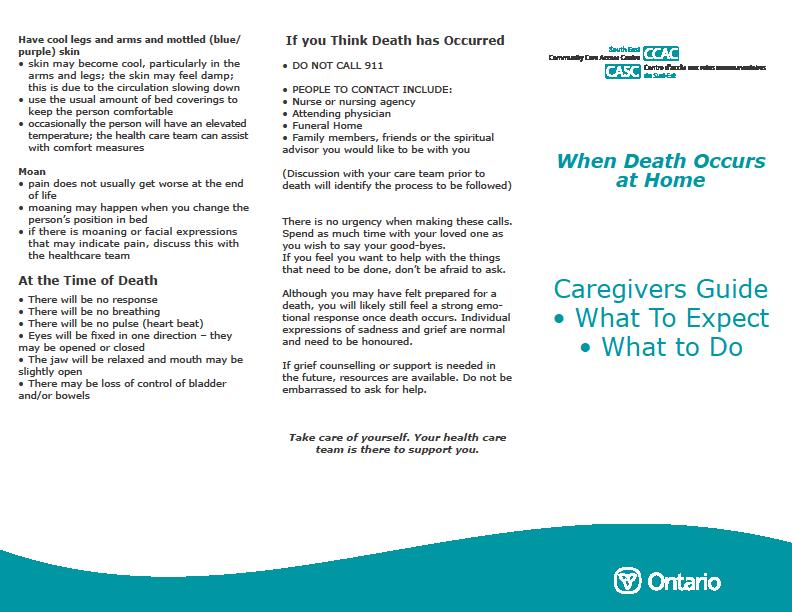 The Yellow Folder Brochure: When Death Occurs at Home For informal caregivers: