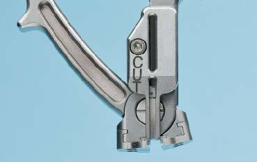 Cutting side Features/benefits Only one instrument is needed for crimping, tensioning, and cutting of the Cranial Flap Tube Clamp Precrimping of implants is performed in a single, easy hand movement,