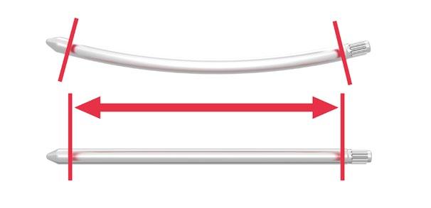 If other tulips are located between the two outer tulips (more than one segment), they are carefully moved aside. The rod length is read on the upper scale of the ruler.