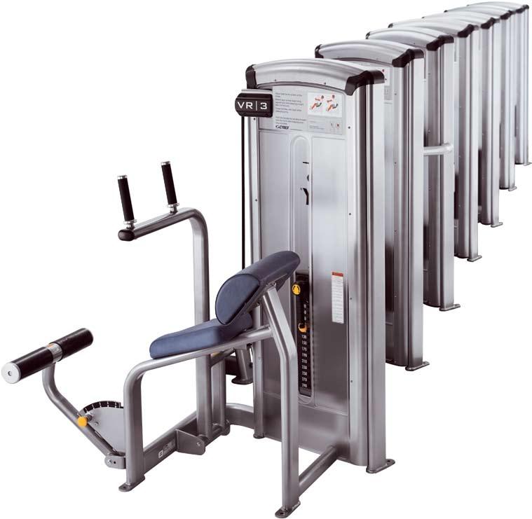 G F E D C B A A Abdominal B Arm Curl C Arm Extension D Seated Leg Curl E Leg Extension F Back Extension G Hip Adduction Work with Cybex to customize a VR3 line that will exceed