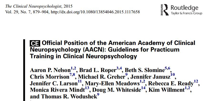 COMPETENCY DEVELOPMENT IN CLINICAL NEUROPSYCHOLOGY Guidelines for practicum training that