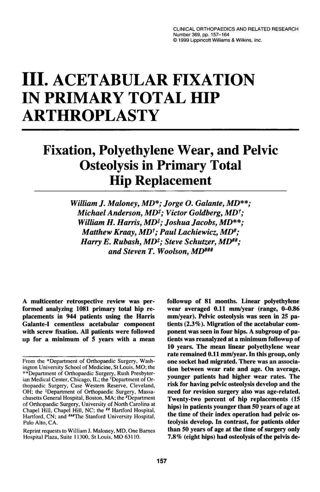 CLINICAL ORTHOPAEDICS AND RELATED RESEARCH Number 369, pp. 157-164 0 1999 Lippincott Williams & Wilkins, Inc. 111.