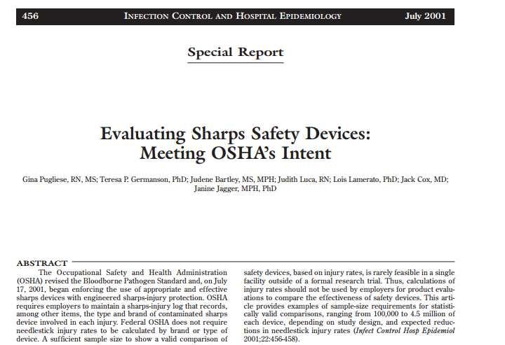 Safe Sharps Devices Evaluation and Selection Compounding per USP 797 The United States Pharmacopeia (USP) General Chapter <797> Pharmaceutical Compounding Sterile Preparations provides
