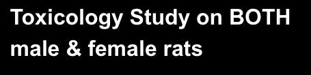 Toxicology Study on BOTH male & female rats Toxicology study on BOTH male & female rats 500 mg/kg, 1000 mg/kg, 2000 mg/kg single dose No mortality observed (MLD>2000 mg/kg) No body weight changes