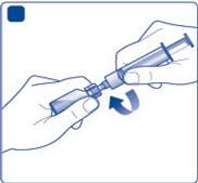 A Remove the protective paper from the vial adaptor without taking it out of the protective cap. Attach the vial adaptor to the solvent vial (water for injection).