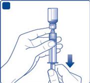 Hold the syringe with the vial upside down and pull the plunger to draw up the amount calculated for the injection into the syringe.