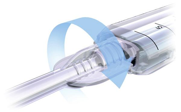 Rotate the Mixer-Cannula by 90 in a clockwise direction to lock
