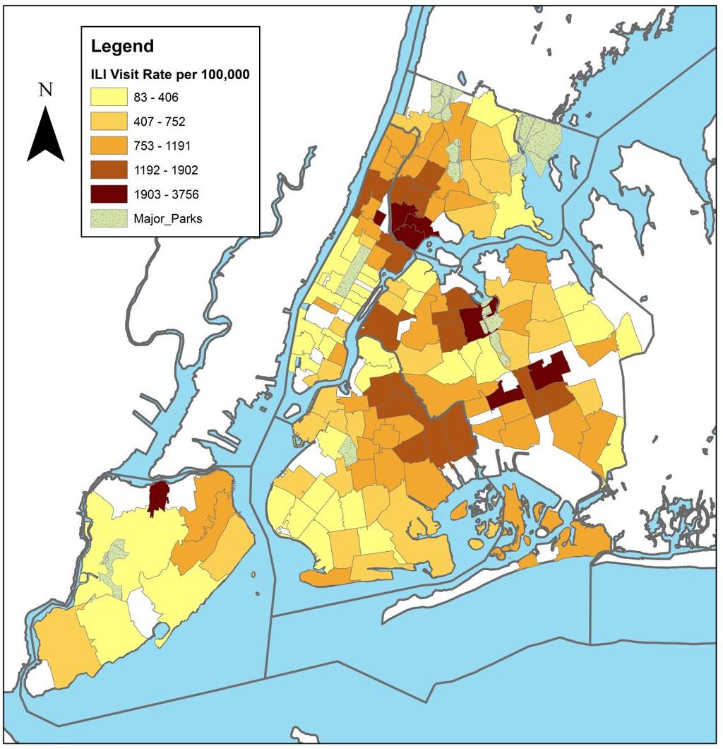 South Bronx has the highest ILI visit rate in NYC 13 Data source: New York City Syndromic Surveillance Data, 1/1/216-4/3/217.
