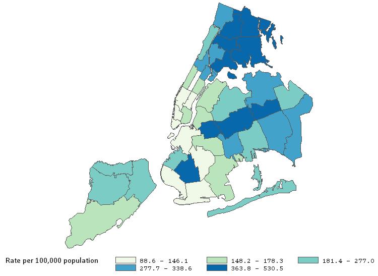 In the Bronx, the neighborhood with the highest rate of laboratory confirmed influenza is Northeast Bronx Age-adjusted rate of laboratory confirmed influenza per 1, population 11 6 13 15 16 12 14 5