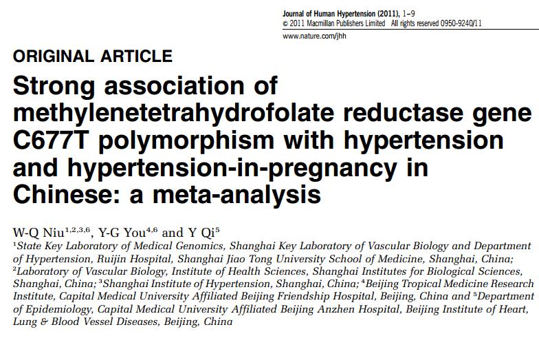 MTHFR 677TT genotype and hypertension Meta-analysis of 20 studies ; 4461 participants OR