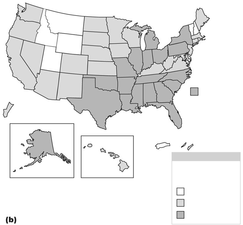 Figure 26.5b The U.S. incidence and distribution of gonorrhea. DC Guam Puerto Rico Virgin Is.