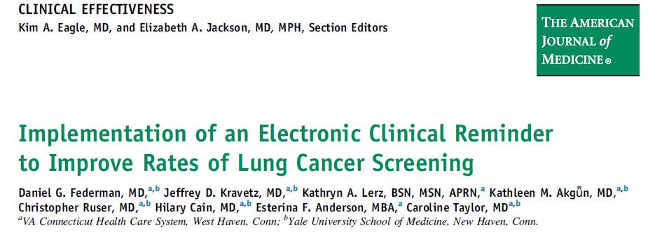 Preperatory Considerations for Lung Cancer Screening First-thoughts on Scale and Safety in taking on a Pilot Effort: Prelim West Haven VA experience (2014) Roughly similar-size outpatient base as VA