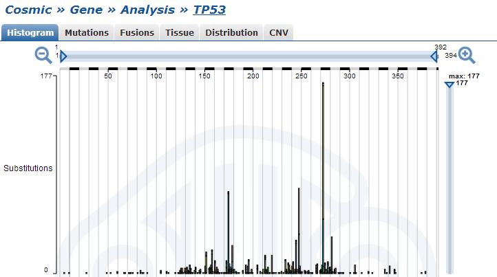 TP53 distribution of mutations 1 101 300 393 TD PR DB domain OD NLS R175H