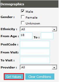 Using the Demographic Filter 1. Select the filter that needs to be applied by ticking the appropriate boxes and entering the values in the appropriate boxes.