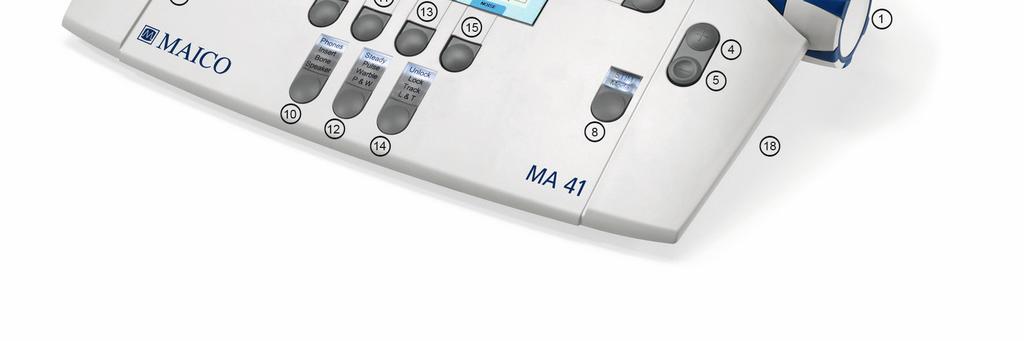 4.2 Functionality of Operating Elements The following table describes the main functions of each button for the tone and speech audiometry screens: Figure 3 - Control Panel MA 41 (1) Level control: