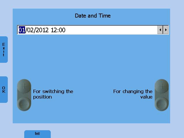7.1 Set up Date and Time Select Date/Time in the user menu by scrolling down with the left or right level control (1) and select Set Date/Time by using the stimulus presenter bar.