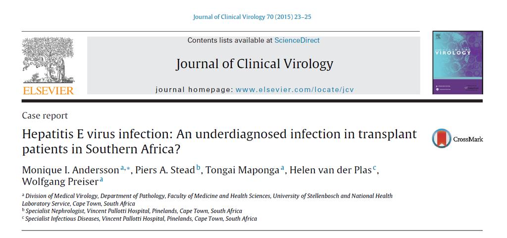 HEV in South Africa Transmission of HEV genotype 3 post-kidney transplant from