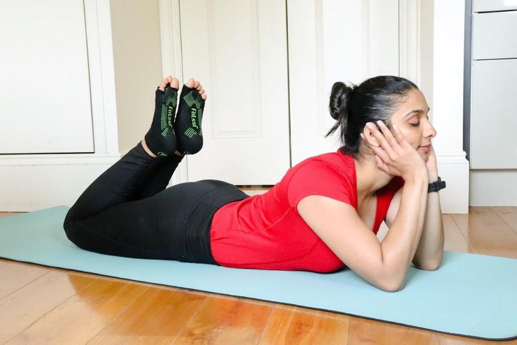 Makarasana reduces stress and tension from the