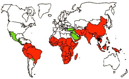Distribution of Plasmodium falciparum Drug-resistant Malaria Red - chloroquine