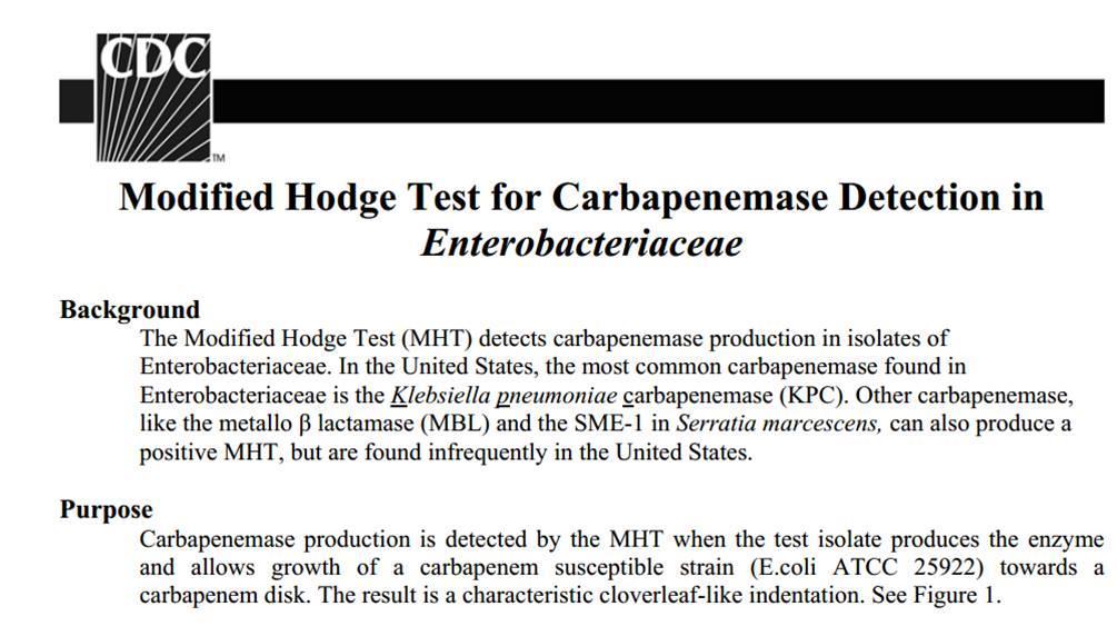 Confirmatory Test : Modified Hodge Test http://www.cdc.