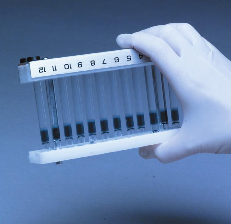 6. Place a strip of Parafilm between the Gel Tubes and Preparation Rack Cover to avoid contamination. Mix the Loading Gel with the specimen by inverting the Preparation Rack several times. (Fig.