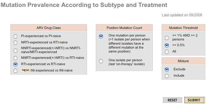 E. Mutation Prevalence According to Subtype and Treatment 14 The purpose of this query is to identify, for the eight most common subtypes, the frequency of all protease and RT mutations in untreated