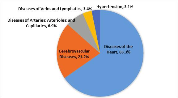 Cardiovascular Disease In 2010-14, 14.2% of all hospitalizations in Shasta County were for diseases of the circulatory system. Nearly 2 in every 3 of those were for diseases of the heart.