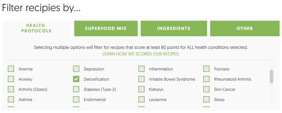 com/recipes 2 Select the health condition(s) you want to focus on (e.g. Fat Loss).