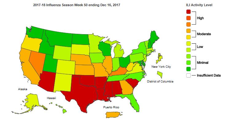 Texas and National Influenza and ILI Activity Map 2: Texas County Specific Influenza Activity, 16 Influenza activity level corresponds to current MMWR week only and does not reflect previous weeks'