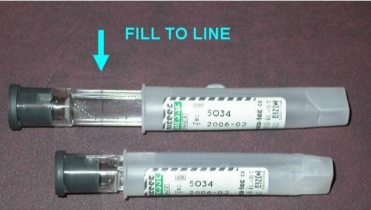 fill the GREY TOP tube to the thick black line Sodium Fluoride/EDTA 2mL (Grey Top) ESR NB: Fill to line, if problems with