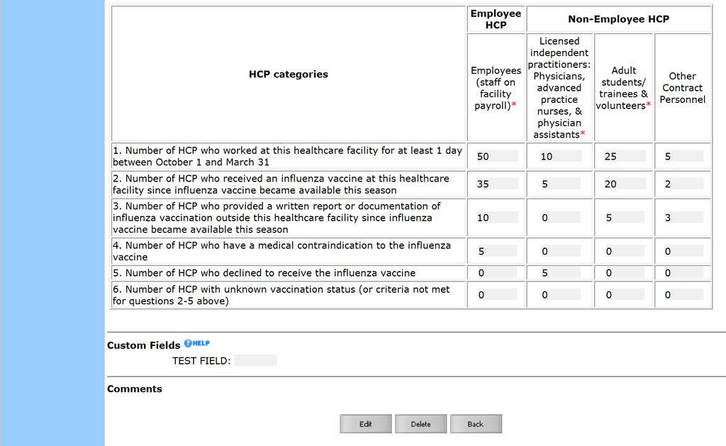 Editing HCP Influenza Vaccination Summary