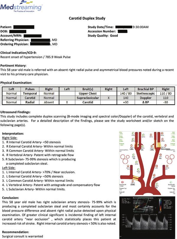 RG Volume 38 Number 2 Folio et al 475 Figure 15. Multimedia vascular report from the Medstreaming VIS system incorporates text, diagrams, tables, and images. (Courtesy of Medstreaming.