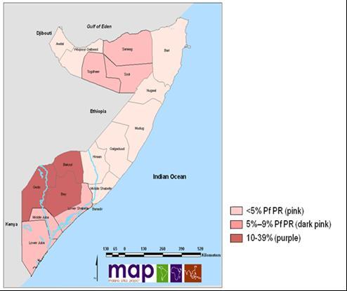 Figure 1 Prevalence of Plasmodium falciparum in different regions of Somalia