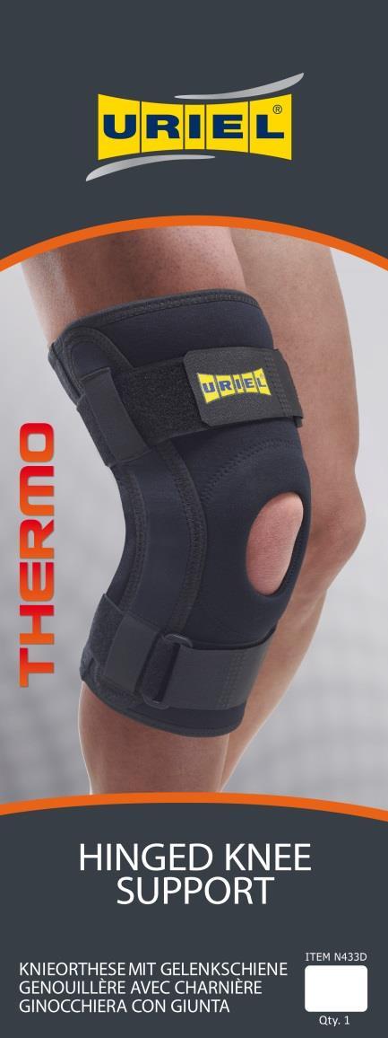 N433D- Hinged Knee Support This knee support is equipped with two Bi-lateral hinges that provide full knee stabilization, stability and compression.